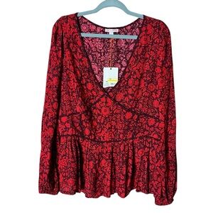 Knox Rose Burgundy and Pink Floral Blouse